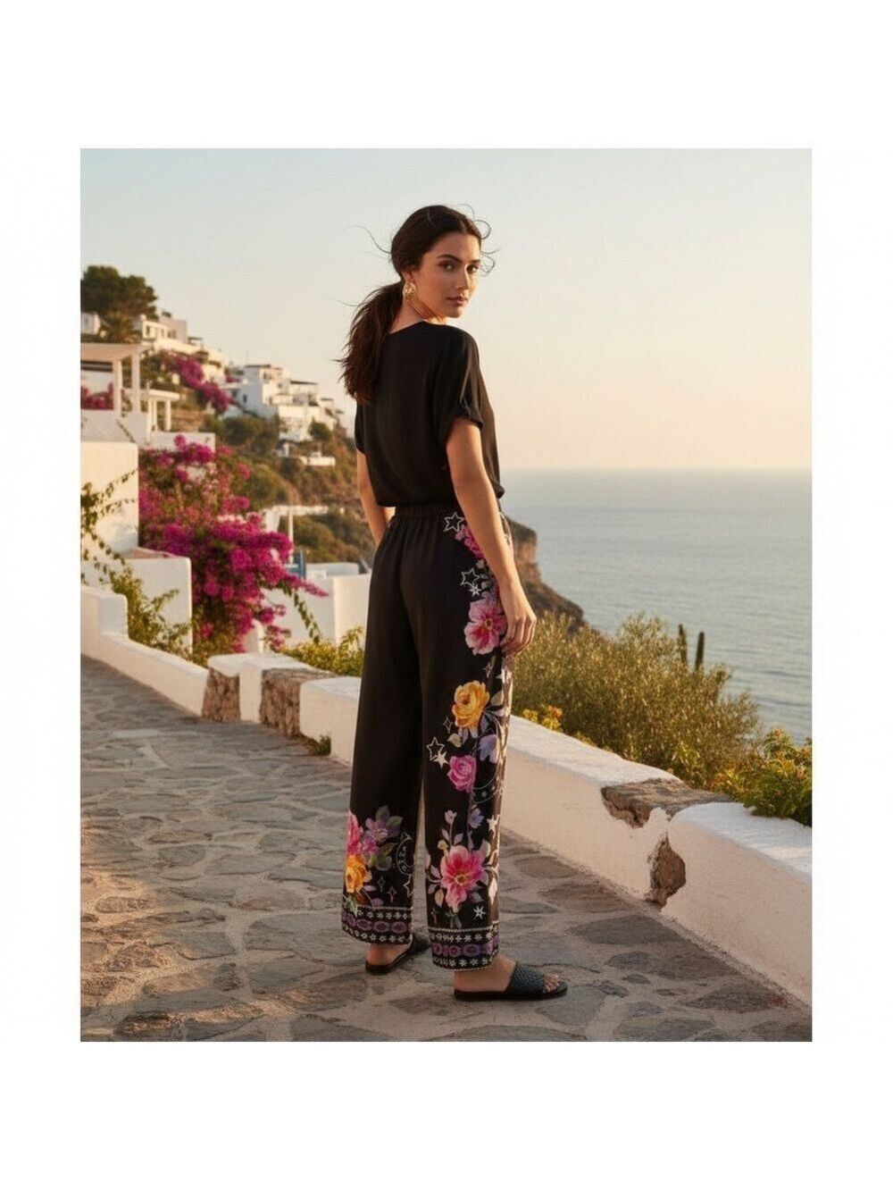 Johnny Was Jade Frankie Easy Pant Kasumi Black Floral Wide Leg Silk Blend Sz XL - Picture 3 of 13